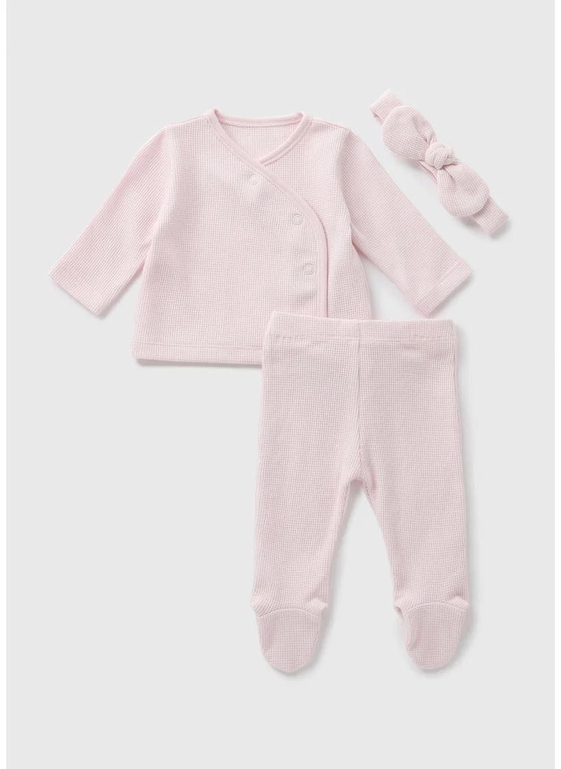 Matalan 3 Piece Baby Pink Waffle Top & Legging Set