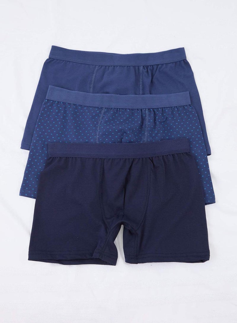 trendyol Navy Blue 3-Pack 2 Plain 1 Patterned Stretchy Boxer - Image 1
