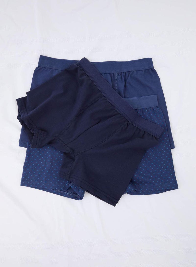 trendyol Navy Blue 3-Pack 2 Plain 1 Patterned Stretchy Boxer - Image 3