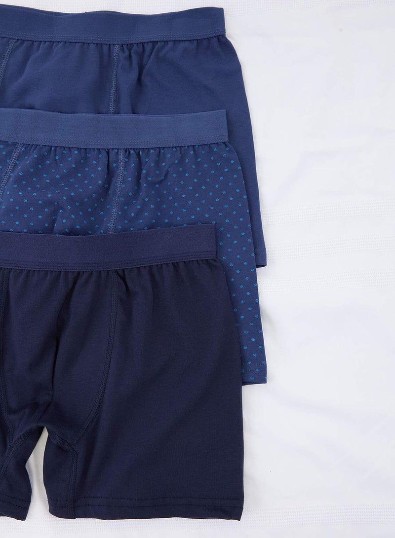 trendyol Navy Blue 3-Pack 2 Plain 1 Patterned Stretchy Boxer - Image 2