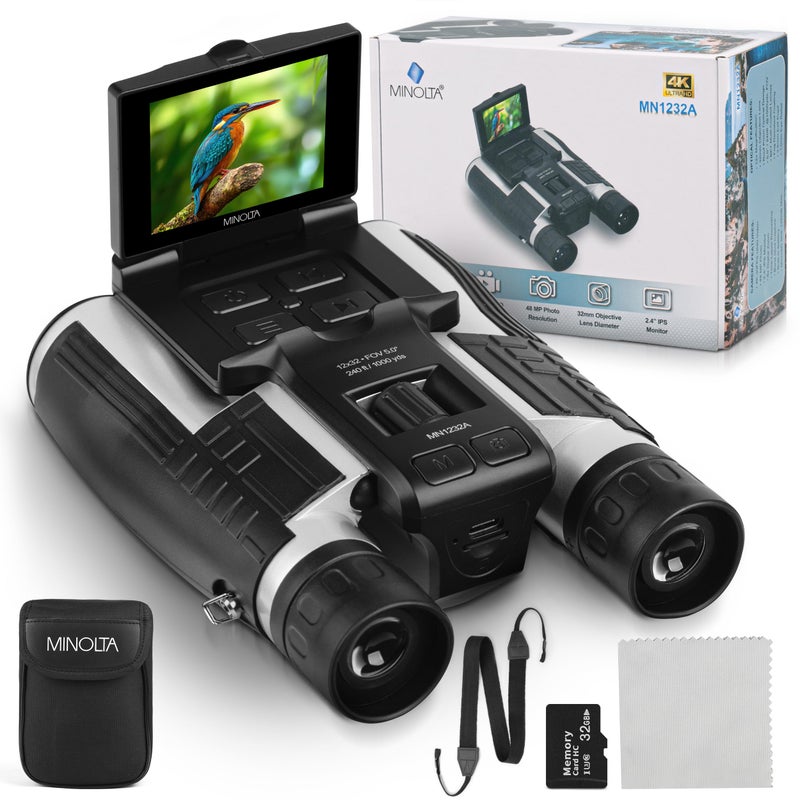 Minolta 12x32 Digital Binoculars - 4K UHD Video Camera, 48MP Photo, 8X Digital Zoom, IPS Anti-Glare Screen, Fog-Resistant Optics, Compact, Ideal for Birdwatching & Travel Hunting - Image 5
