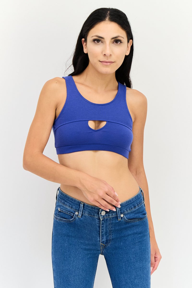 Sinsay Women Round Neck Sleeveless Ribbed Tank Top, Blue - Image 1