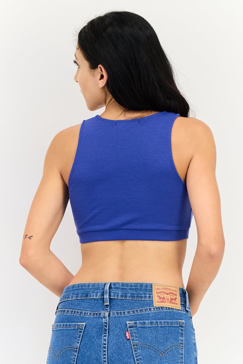 Sinsay Women Round Neck Sleeveless Ribbed Tank Top, Blue - Image 3