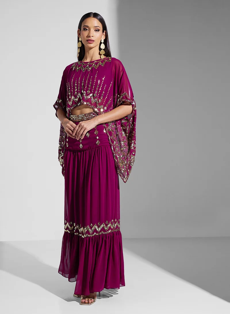 فروك اند فرل Embellished Lehenga Crop Top And Skirt Set