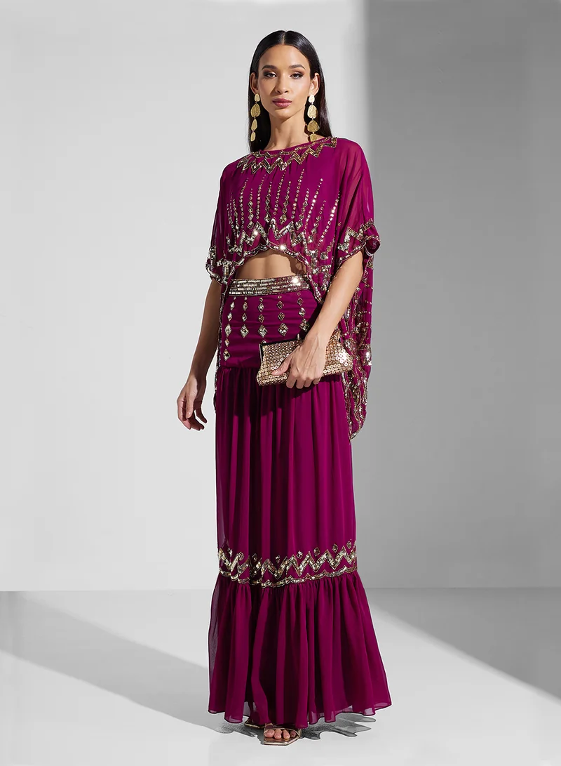 فروك اند فرل Embellished Lehenga Crop Top And Skirt Set