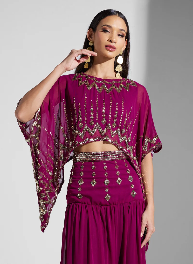 فروك اند فرل Embellished Lehenga Crop Top And Skirt Set