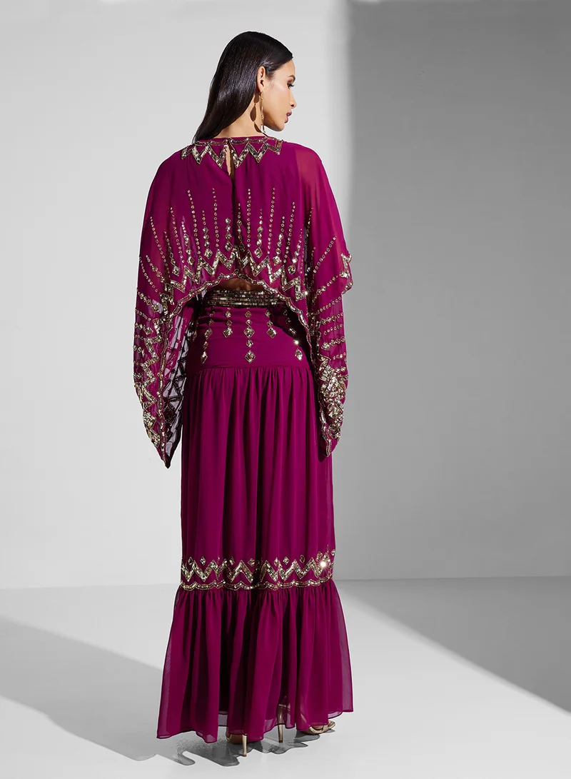 فروك اند فرل Embellished Lehenga Crop Top And Skirt Set