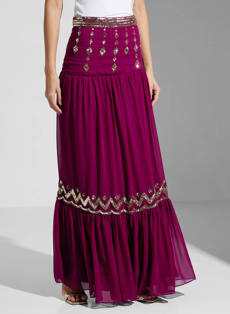 فروك اند فرل Embellished Lehenga Crop Top And Skirt Set