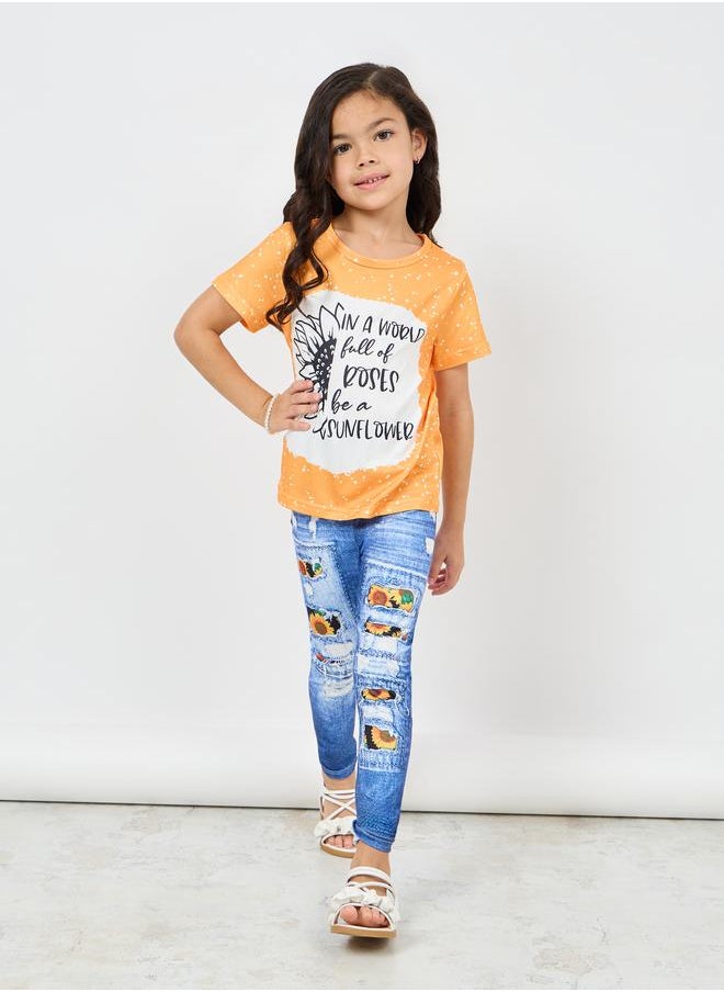 Styli - Sunflower Print T-shirt and Denim Print Pant Set - Image 1