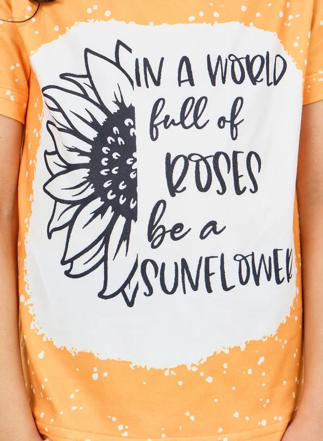 ستايلي Sunflower Print T-shirt and Denim Print Pant Set