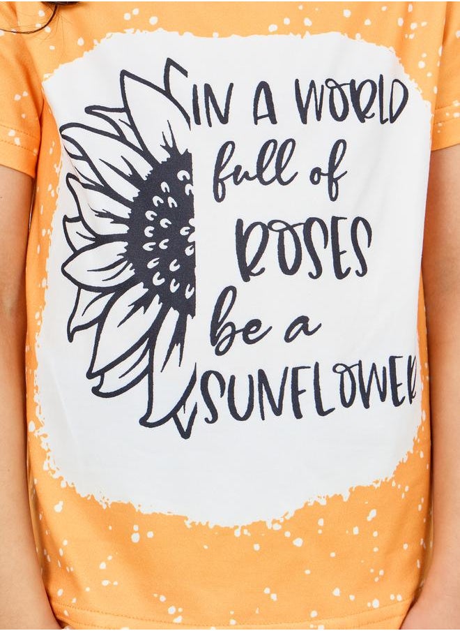 Styli - Sunflower Print T-shirt and Denim Print Pant Set - Image 1