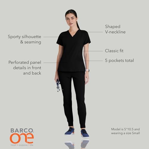 BARCO One Pulse Classic Fit Scrub Top for Women – Black, 5-Pocket V-Neck Scrub Shirt w/ 360 Spandex Stretch, Moisture Wicking, Anti-Static and Quick-Shed – XS, Regular Fit - Image 4