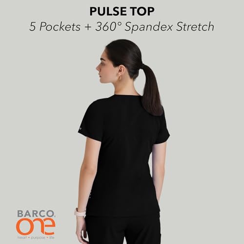 BARCO One Pulse Classic Fit Scrub Top for Women – Black, 5-Pocket V-Neck Scrub Shirt w/ 360 Spandex Stretch, Moisture Wicking, Anti-Static and Quick-Shed – XS, Regular Fit - Image 2