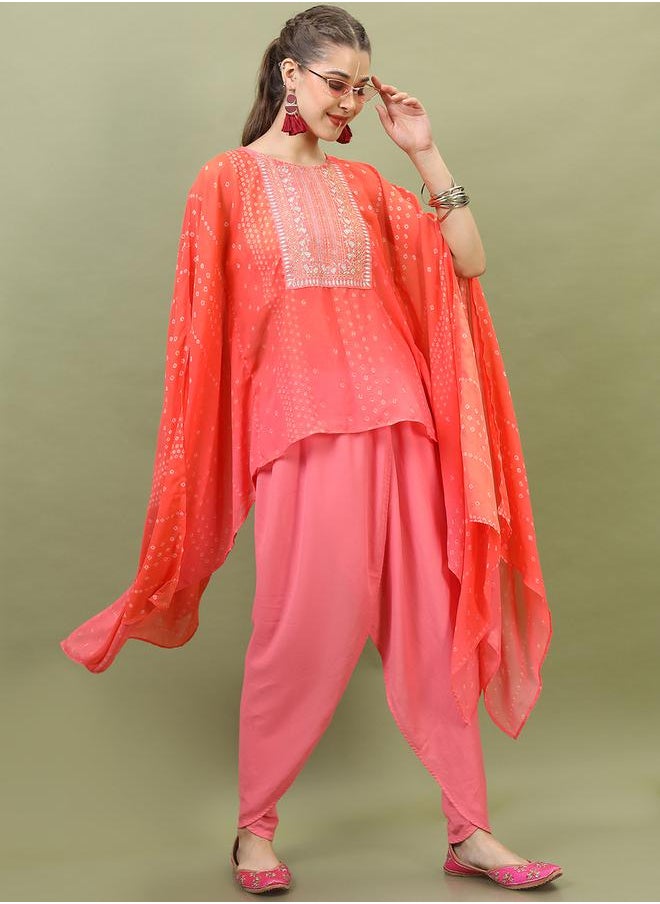 Vishudh Orange Embroidered Kurta Set with Dhoti Pants by Styli  - Image 5