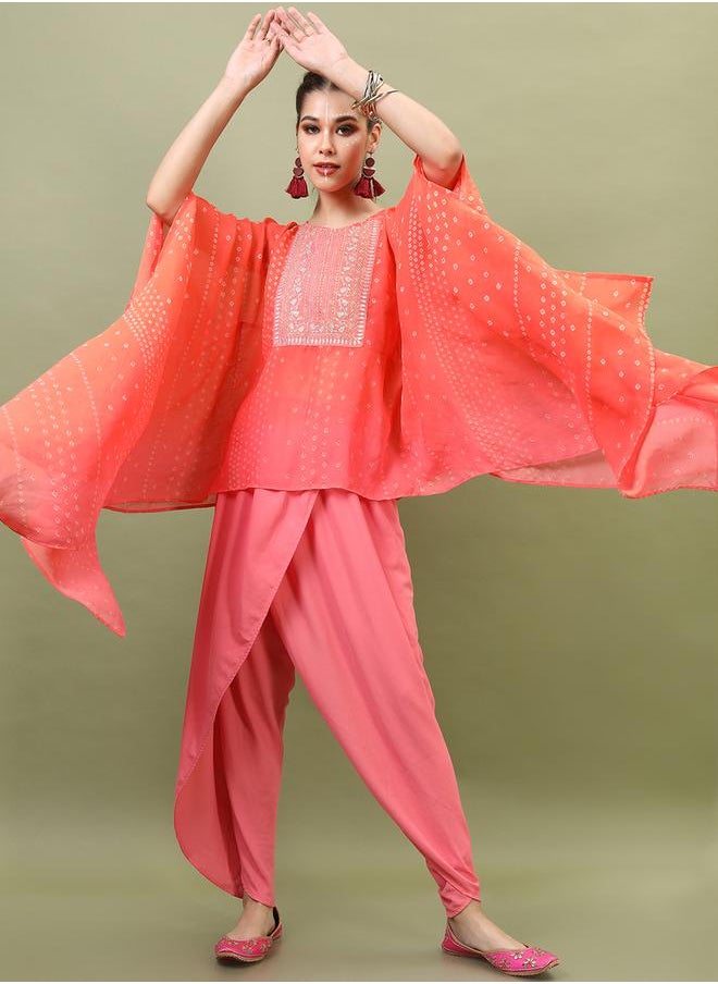 Vishudh Orange Embroidered Kurta Set with Dhoti Pants by Styli  - Image 1