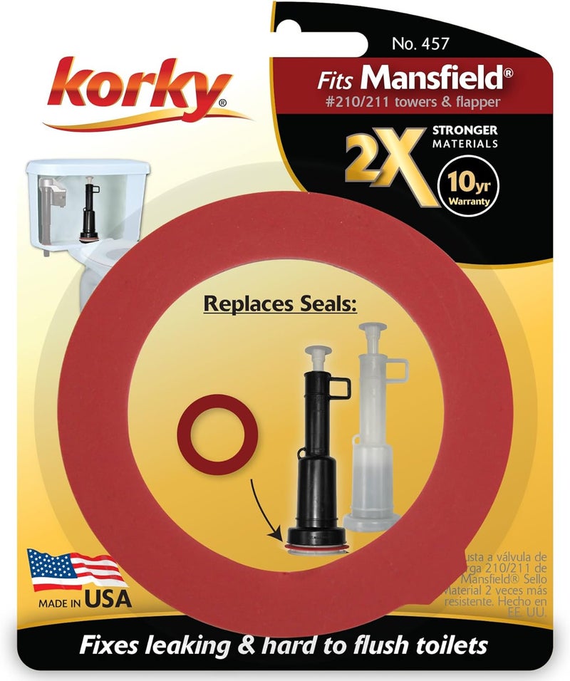 Korky Korky 457 2X Long Life Seal Fits Mansfield 210 and 211 Fixes Leaking Tower Style Valves and HardtoFlush ToiletsEasy to InstallMade in USA Red  - Image 1