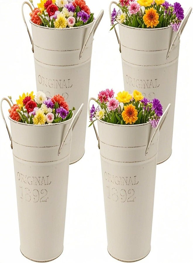 MANCHAP 4 Pack 8 Inch Vintage Flower Buckets, Small Rustic Galvanized Metal Vase with Handles for Home Decor, Wedding Party - Image 1