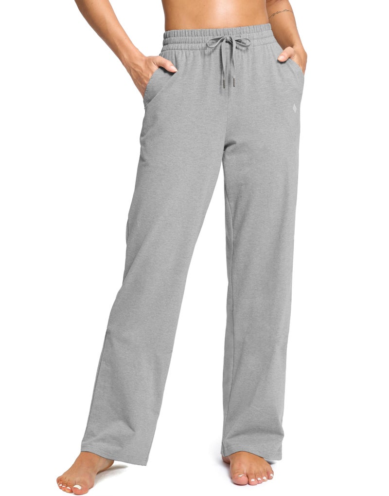 SANTINY 31"/33"/35" Women's Tall Cotton Sweatspants Yoga Lounge Casual Pants Open Bottom Sweat Pants for Women with Pocketsï¼ˆLight_Grey_L33_Mï¼‰ - Image 1