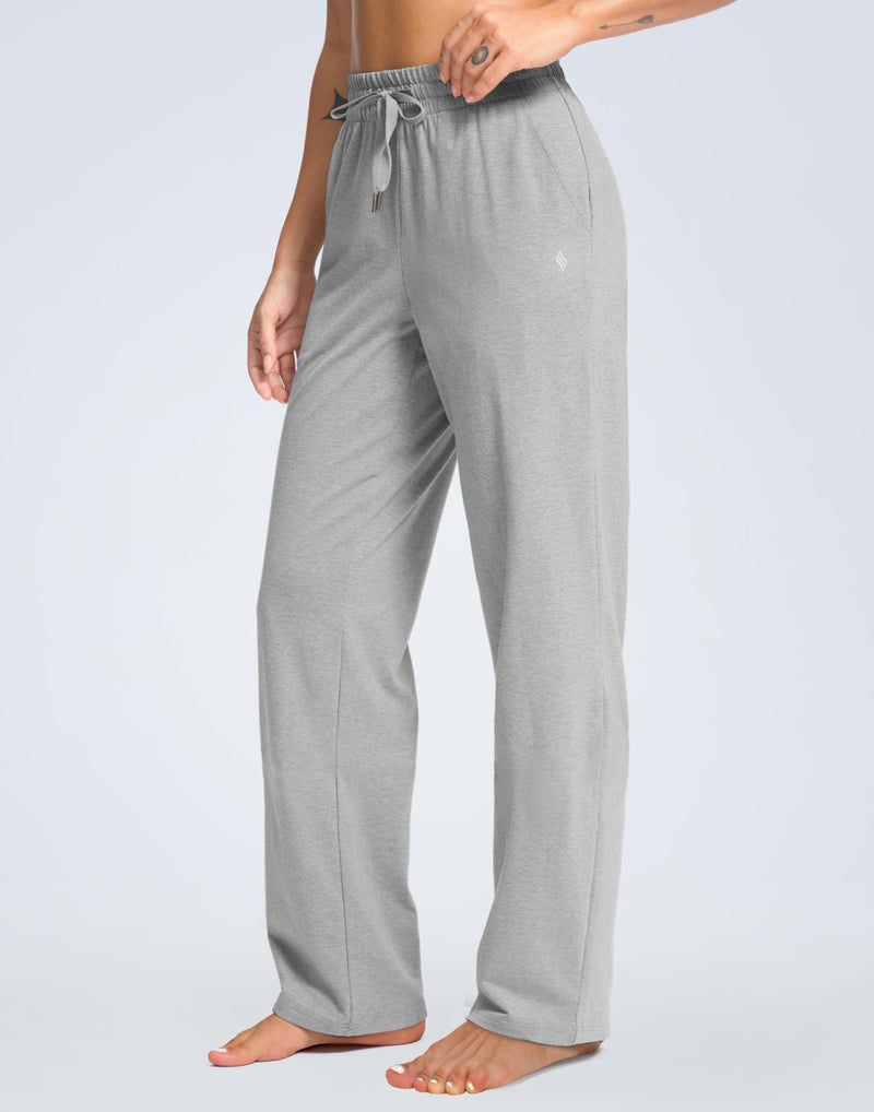 SANTINY 31"/33"/35" Women's Tall Cotton Sweatspants Yoga Lounge Casual Pants Open Bottom Sweat Pants for Women with Pocketsï¼ˆLight_Grey_L33_Mï¼‰ - Image 2
