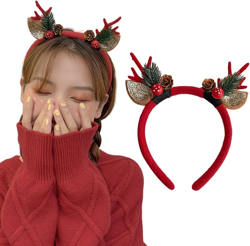HANSAMU Christmas Deer Reindeer Antlers Headband Womens Deer Costume Accessories Fawn Horn Hair Hoop Christmas Headbands
