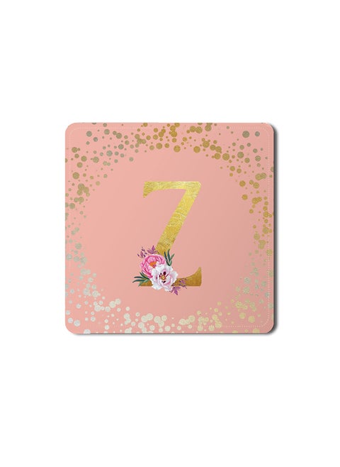 2 Pack Designer Leather Coasters Mat for Beverage Drinks- Custom Monogram Initial Letter Floral Pattern Alphabet - Z (Rose Pink)