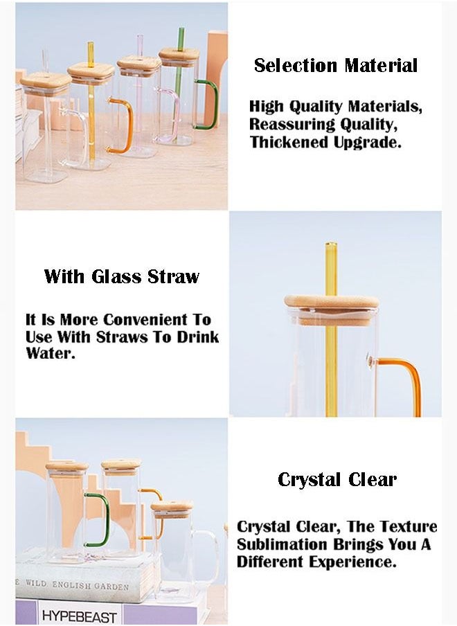 ZCM-HAPPY 2-Piece Square Glasses with Handles Glacier Cup Drinking Cup Cold Drink Coffee Cup with Straw  - Image 2