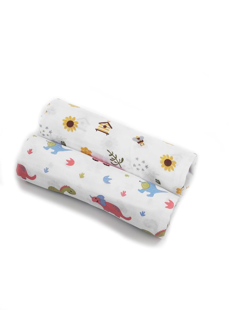 FEBVIBE Super Soft Organic Muslin Cotton Swaddling Baby Blanket All Over Print Swaddle Baby Blanket Ideal for Baby Boys Girls Multicolor 02 Set of 2