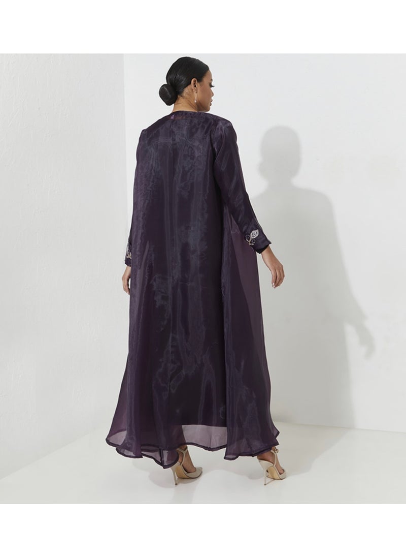 Rosette Abaya Elegant Organza with Floral Embroidery design  - Image 4