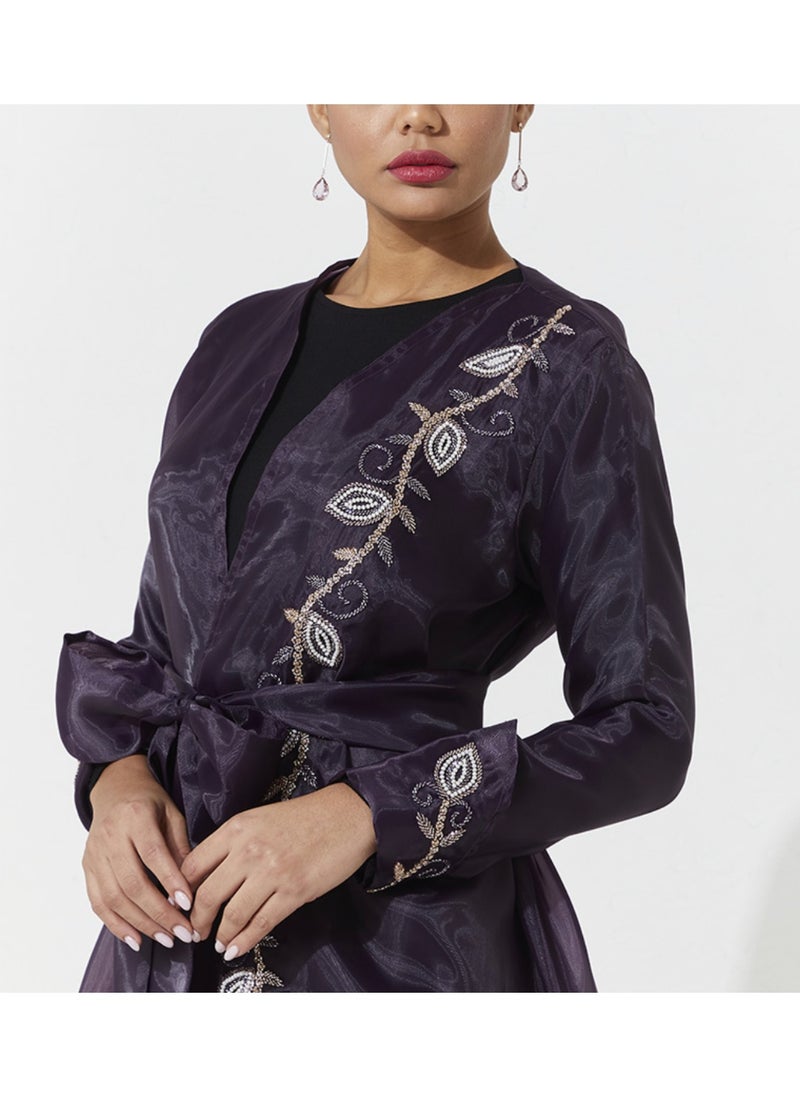 Rosette Abaya Elegant Organza with Floral Embroidery design  - Image 2