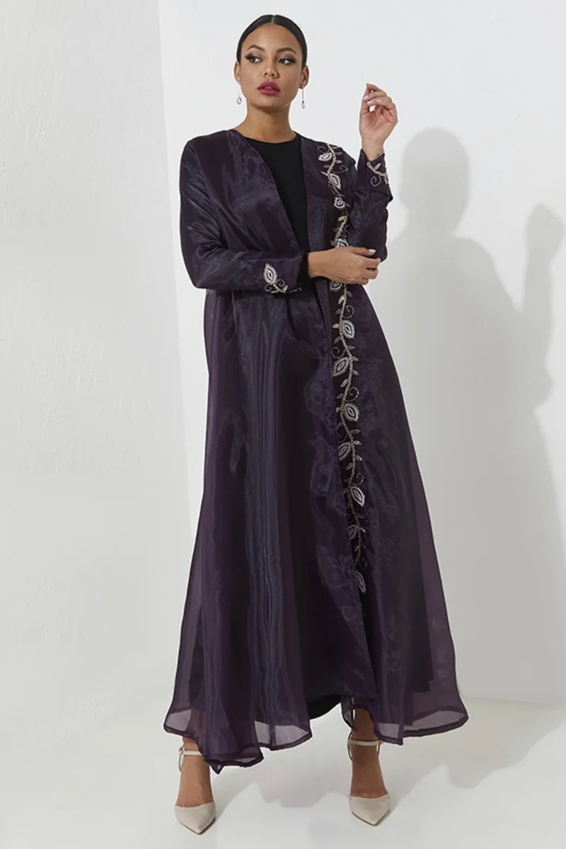 Rosette Abaya Elegant Organza with Floral Embroidery design