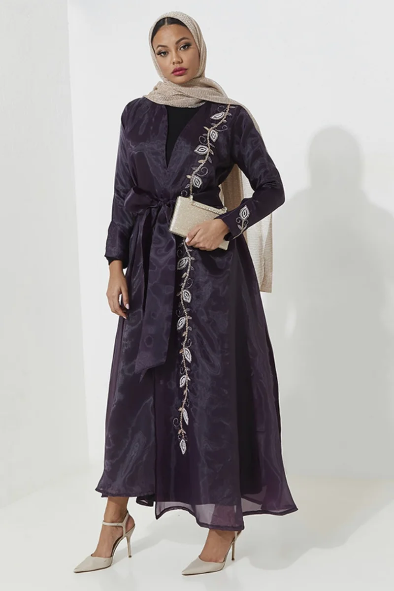 Rosette Abaya Elegant Organza with Floral Embroidery design