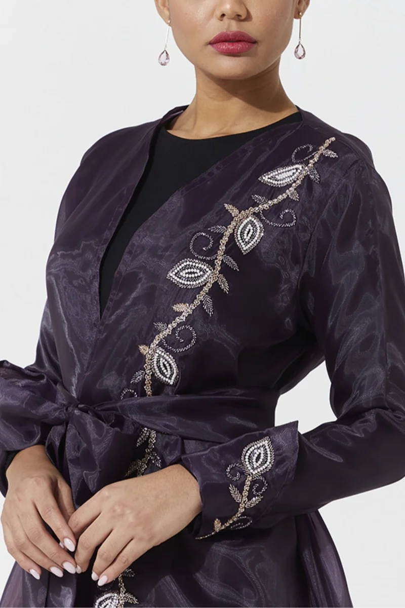 Rosette Abaya Elegant Organza with Floral Embroidery design