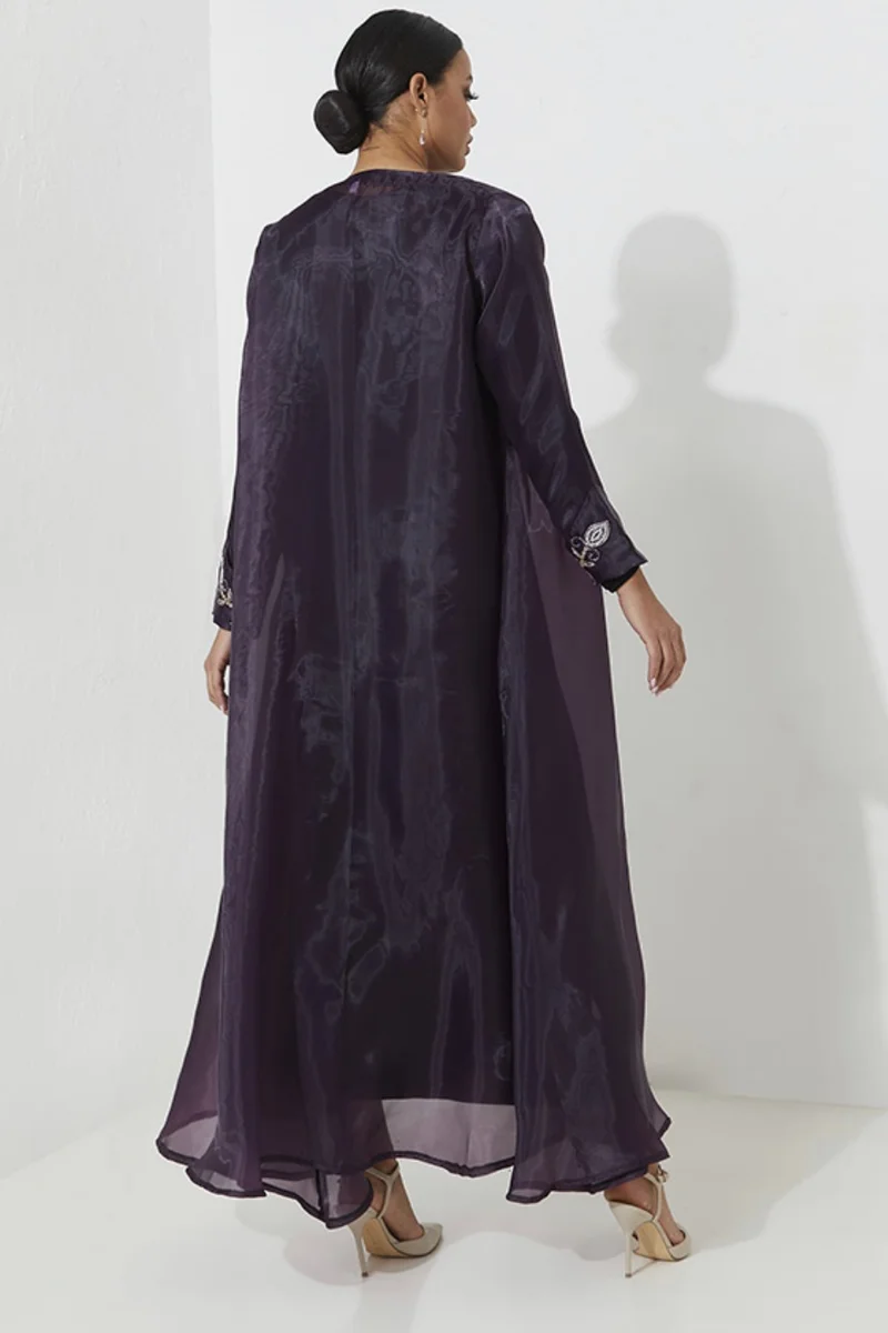Rosette Abaya Elegant Organza with Floral Embroidery design