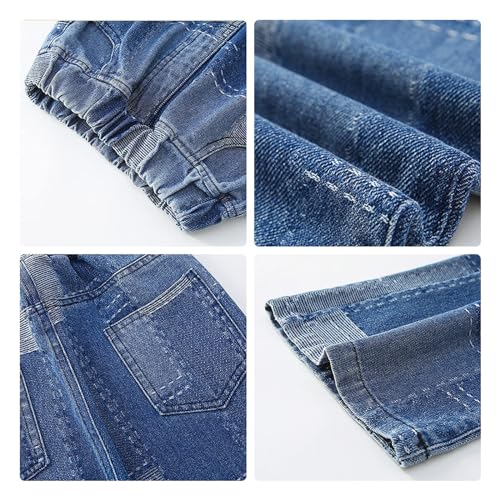 Rolanko Girls Baggy Jeans Elastic Wide Leg Stretch Denim Pants Loose Kids Clothes (Blue Patchw, 12-14) - Image 3