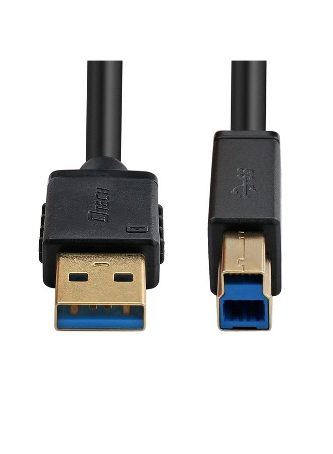 DTech 6 ft Printer Cable USB to USB b Cord Type A 3.0 Square End Male to Male KVM Data Wire for Laptop Computer (6 Feet, Black) - Image 1