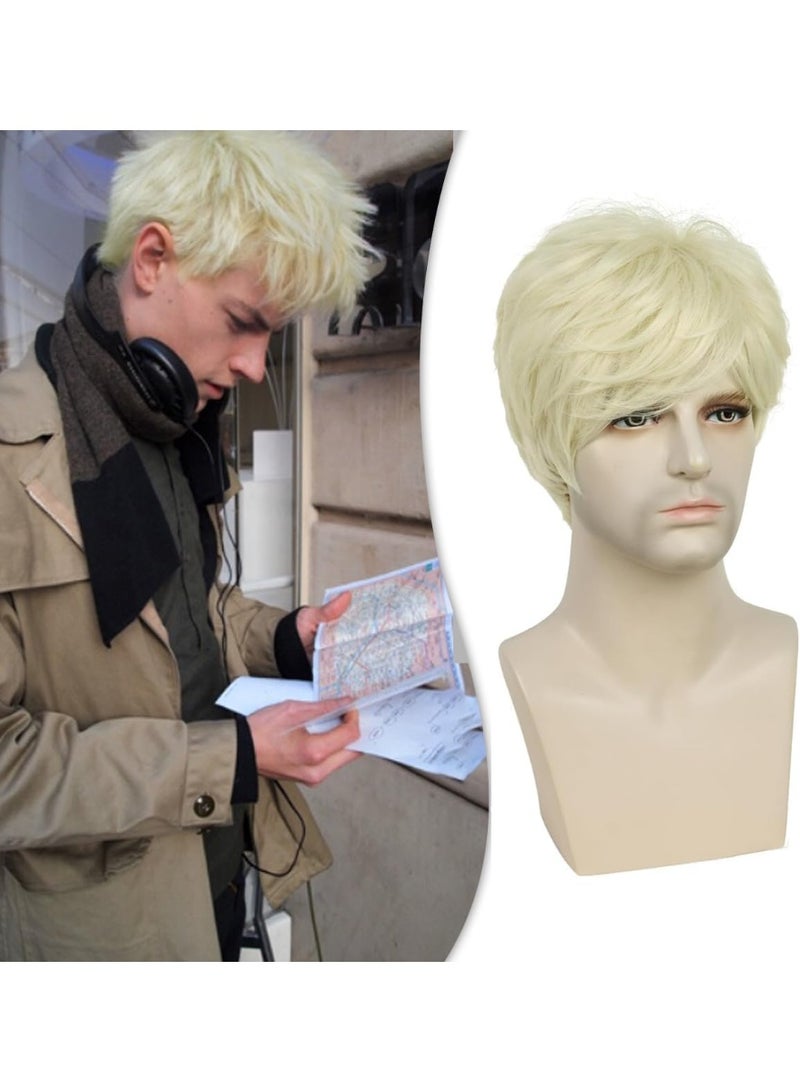 الرجال الباركورات الشعر القصير, الباركورات للرجال 70s 80s, الشعر الاصطناعي الباركورات, حزام مرنة قابلة للتعديل, ناعمة, لمناسبات مختلفة, بما في ذلك ارتداء اليومي, هالوين, حفلات موسيقية, شقراء أبيض - Image 1