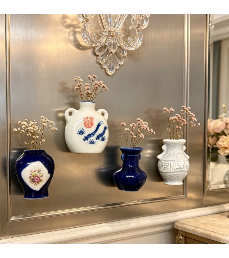 Retro Style Mini Ceramic Vase with Adhesive Backing for Refrigerator Wall Decor and Home Office Flower Holder - Image 5
