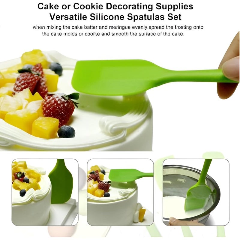Sugalsu Heat Resistant Silicone Spatulas Non Stick Coating with Steel core Cake Cream Butter Spatula Mixing Batter Scraper Brush Silicone Baking Tools Set of 3 Green - Image 5