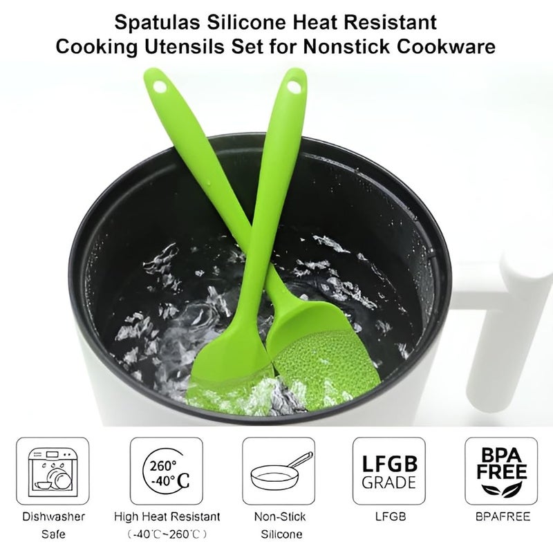 Sugalsu Heat Resistant Silicone Spatulas Non Stick Coating with Steel core Cake Cream Butter Spatula Mixing Batter Scraper Brush Silicone Baking Tools Set of 3 Green - Image 3