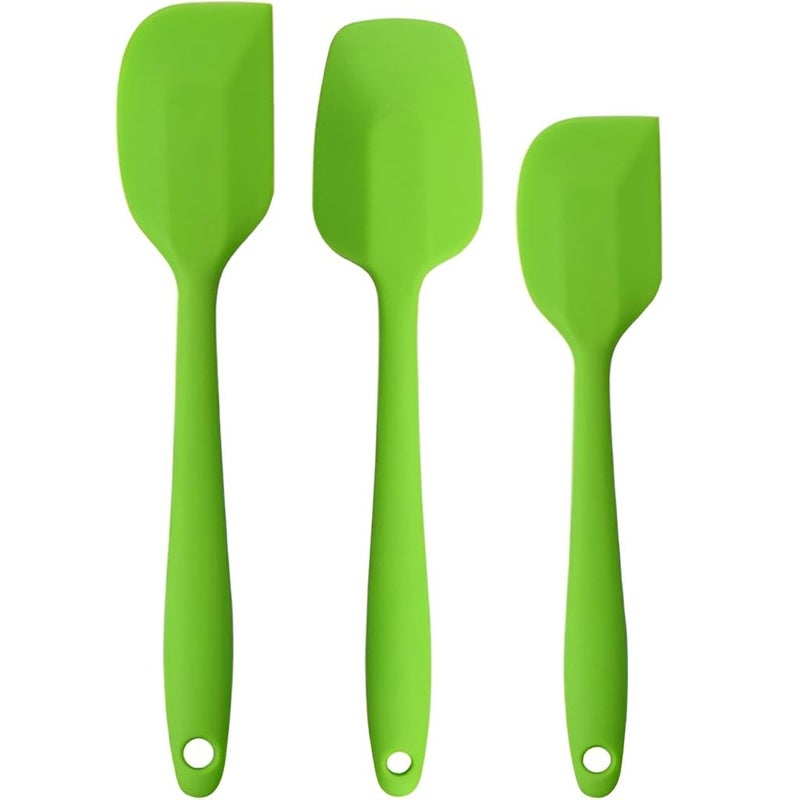 Sugalsu Heat Resistant Silicone Spatulas Non Stick Coating with Steel core Cake Cream Butter Spatula Mixing Batter Scraper Brush Silicone Baking Tools Set of 3 Green - Image 1