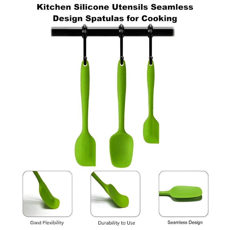 Sugalsu Heat Resistant Silicone Spatulas Non Stick Coating with Steel core Cake Cream Butter Spatula Mixing Batter Scraper Brush Silicone Baking Tools Set of 3 Green - Image 4