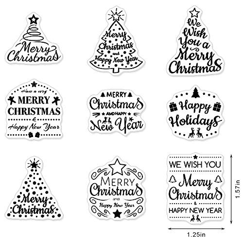 Hying 9 PCS Christmas Tree Greeting Words Clear Stamps for Card Making and Photo Album Decorations, Happy New Year Word Rubber Stamps Seal for Christmas DIY Scrapbooking - Image 2