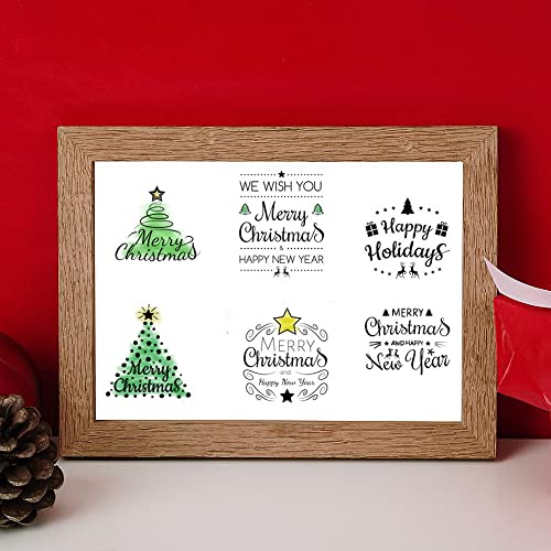 Hying 9 PCS Christmas Tree Greeting Words Clear Stamps for Card Making and Photo Album Decorations, Happy New Year Word Rubber Stamps Seal for Christmas DIY Scrapbooking - Image 3