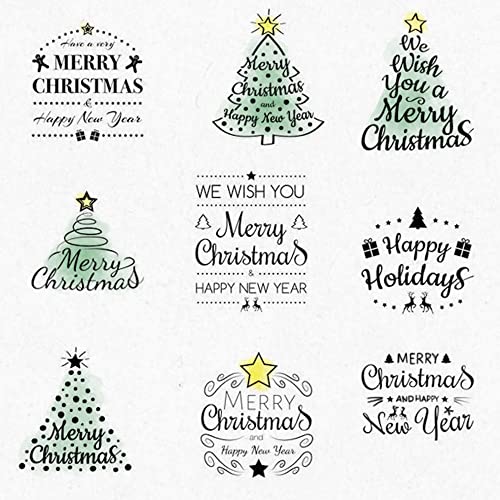 Hying 9 PCS Christmas Tree Greeting Words Clear Stamps for Card Making and Photo Album Decorations, Happy New Year Word Rubber Stamps Seal for Christmas DIY Scrapbooking - Image 5