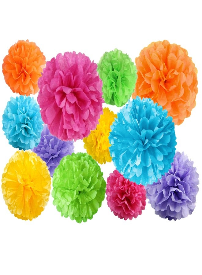 Jayke Joy 12 Pcs Paper Pom Poms Kit, Tissue Paper Flowers for Birthday, Party, Fiesta, Classroom, Playroom Festive Decorations (Multicolor, Assorted Sizes) - Image 1