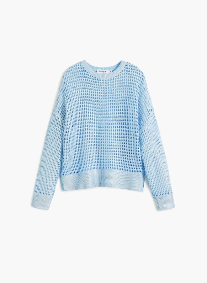 DESIGUAL Blue Metallic Openwork Sweater for Women | Best Price UAE