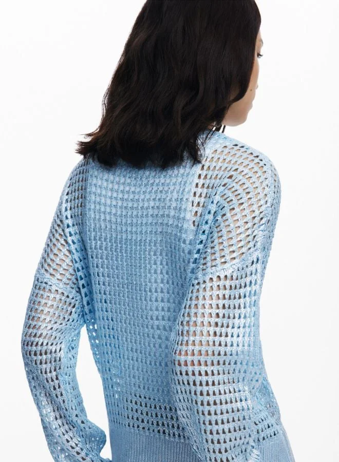 DESIGUAL Blue Metallic Openwork Sweater for Women | Best Price UAE