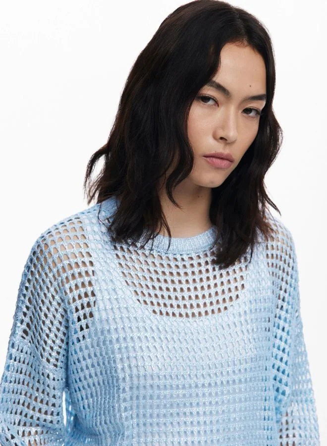DESIGUAL Blue Metallic Openwork Sweater for Women | Best Price UAE