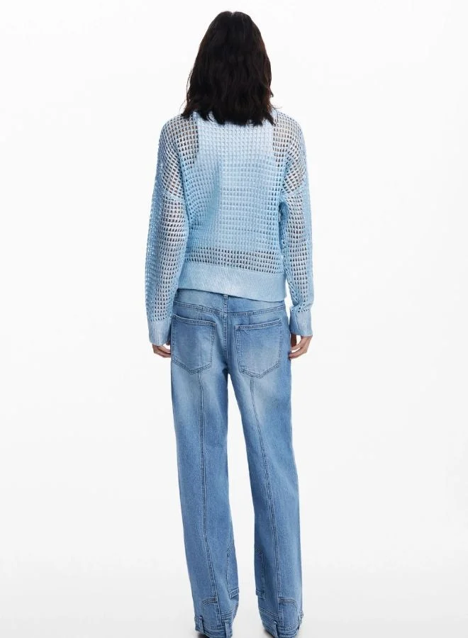 DESIGUAL Blue Metallic Openwork Sweater for Women | Best Price UAE