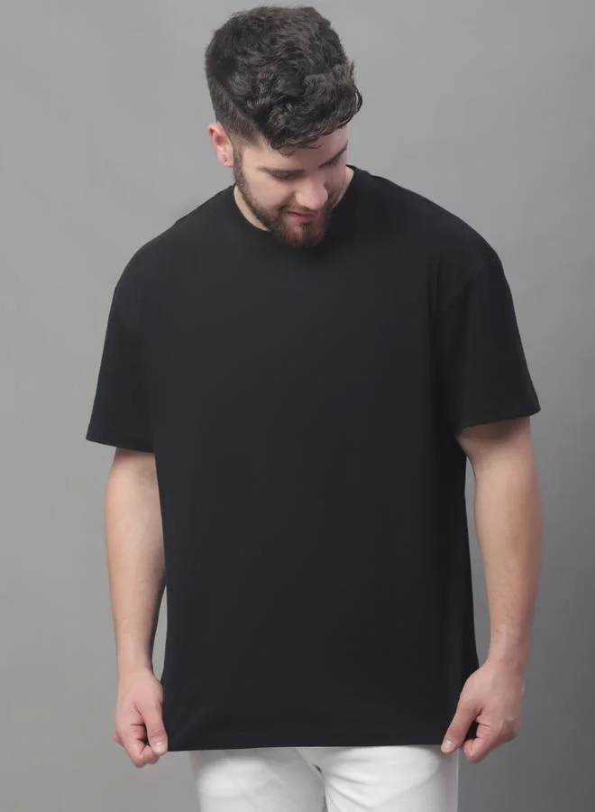 Styli Men Oversized Black Cotton Crew Neck T-Shirt By Door74